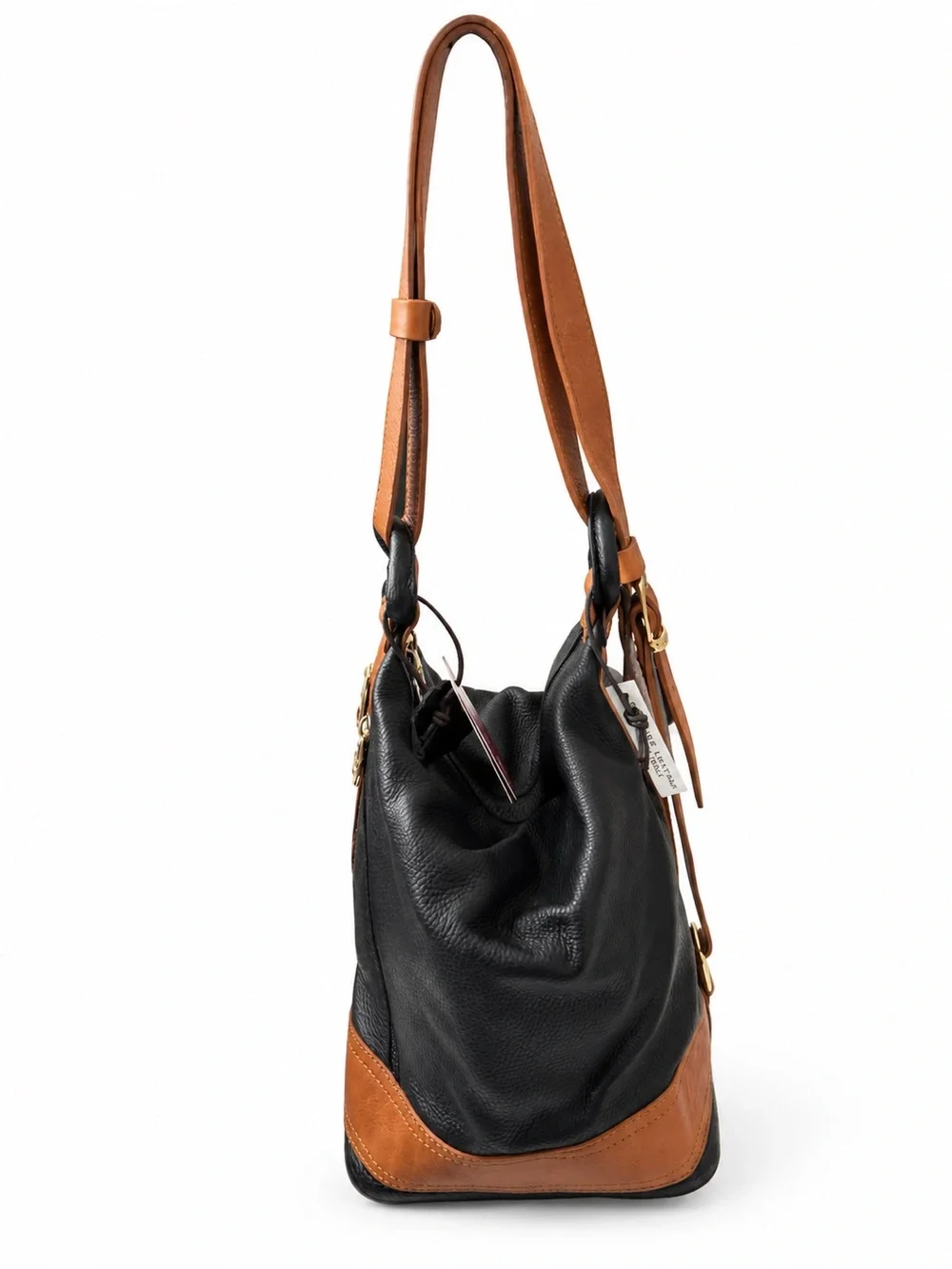 Valentina Italian Leather Convertible Backpack Bag Black Cognac NWT